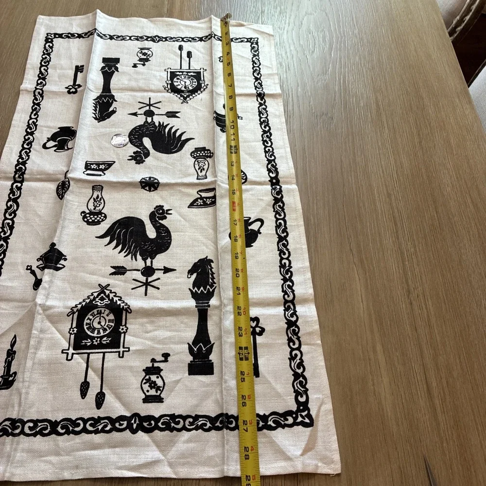 VTG Pure Belgium Linen Kitchen Tea Towel Cream & Black Cottagecore 16x29